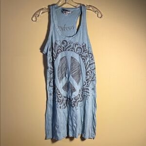 Peace Sign Blue Long Tank / Dress M